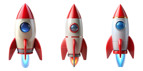 set of rocket in space isolated on transparent background, cut out