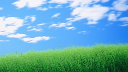 Fototapeta premium Green grass with beautiful bright blue sky and white clouds