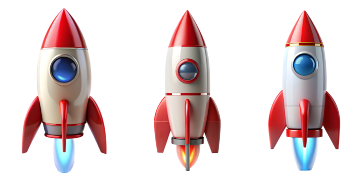 set of rocket in space isolated on transparent background, cut out