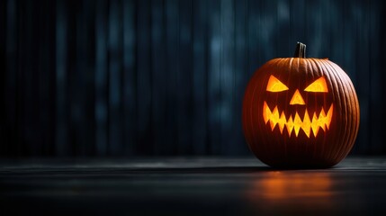 Sinister Glowing Jack-o'-lantern in Shadowy Room with Copy Space - Ultra HD Halloween Concept