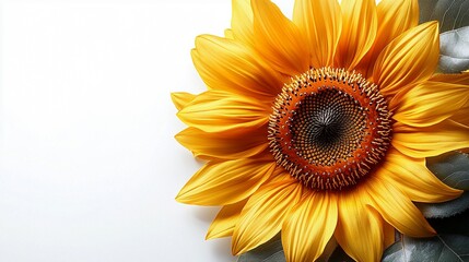 Sunny Days and Hope: A vibrant sunflower blooms against a pure white backdrop, symbolizing warmth, optimism, and the promise of brighter days. Its golden petals and rich brown center create a captivat