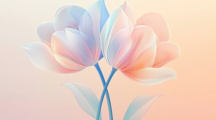 Light pastel color gradient vector illustration of two flowers delicate pastels soft lighting solid light background