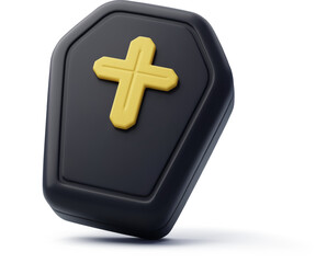 3d Vector Black coffin with lid, Happy halloween festival concept.