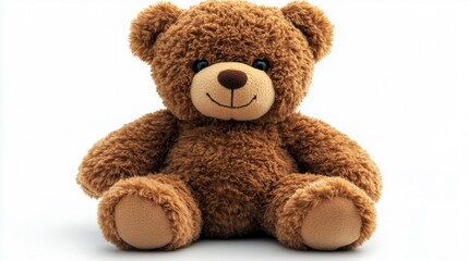 Obraz premium Smiling Teddy Bear: A friendly brown teddy bear with a cheerful smile, perfect for representing childhood innocence, comfort, and cuddly warmth. 