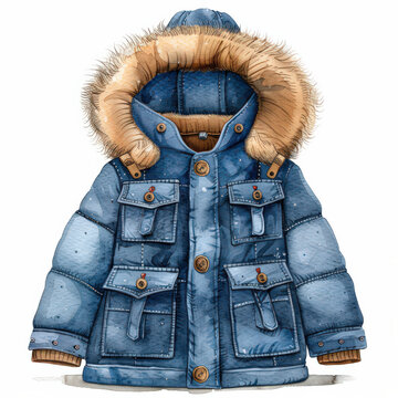blue winter coat with fur hood clip art preview