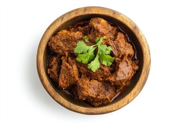 Beef Curry in a Wooden Bowl with Fresh Parsley