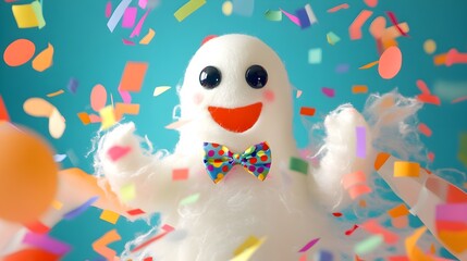 Obraz premium Cute Ghost Celebrating Halloween with Confetti