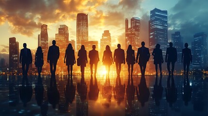 A group of business leaders from various ethnic backgrounds, standing tall against a backdrop of a busy city street lined with skyscrapers and filled with the hustle and bustle of daily life,