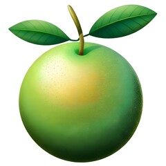 A vibrantly colored green apple with leaves. rendered in a cartoon style.