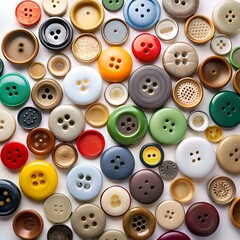 Colorful button collection with various shapes. sizes. and colors. perfect for crafting. scrapbooking. or DIY projects.