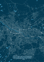 Glasgow, UK artistic blueprint map poster