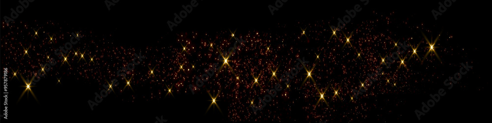 Wall mural the dust sparks and golden stars shine with special light. vector sparkles on a transparent backgrou