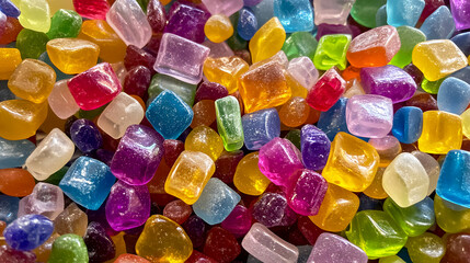 pile of assorted hard candies in a mix of bright colors and various shapes
