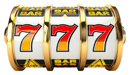 Classic 3-reel slot with lucky sevens & BAR symbols isolated on transparent background