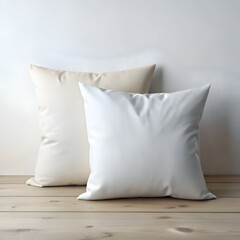 Two soft. inviting pillows on a rustic wooden surface. perfect for creating a cozy and inviting ambiance for your home decor or lifestyle blog.