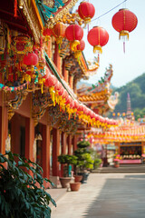 Fototapeta premium Buddhist temple decorated for a festival
