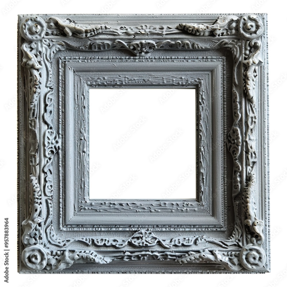 Wall mural empty frame. blank small square grey mounted