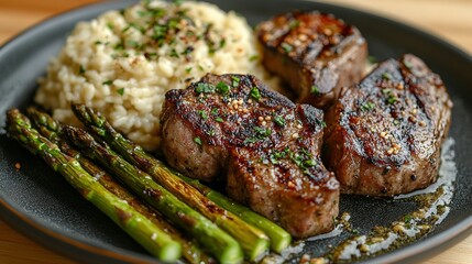 Grilled Lamb Chops with Creamy Risotto and Roasted Asparagus