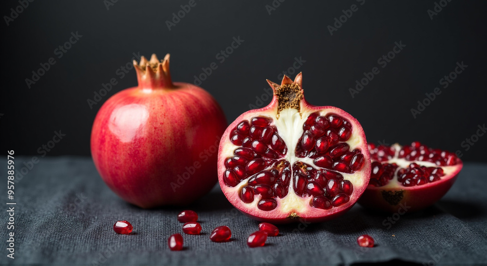 Wall mural pomegranate on black background