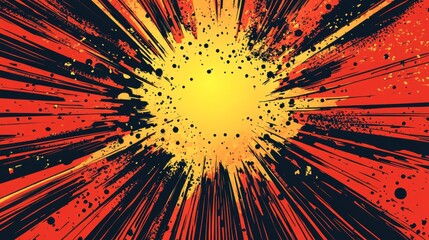 A vibrant explosion design featuring bold yellow and red colors radiating outward, creating a dynamic and energetic visual effect