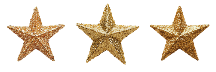 set of Christmas star made of golden glitter on a transparent background