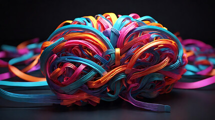 A vibrant, abstract 3D composition of swirling neon ribbons forming the shape of a human brain, symbolizing the intersection of technology, creativity, and cognitive science.

