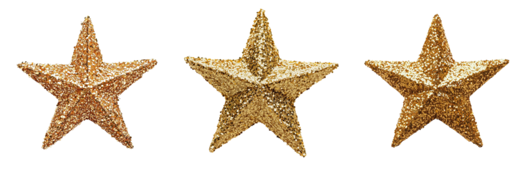 set of Christmas star made of golden glitter on a transparent background