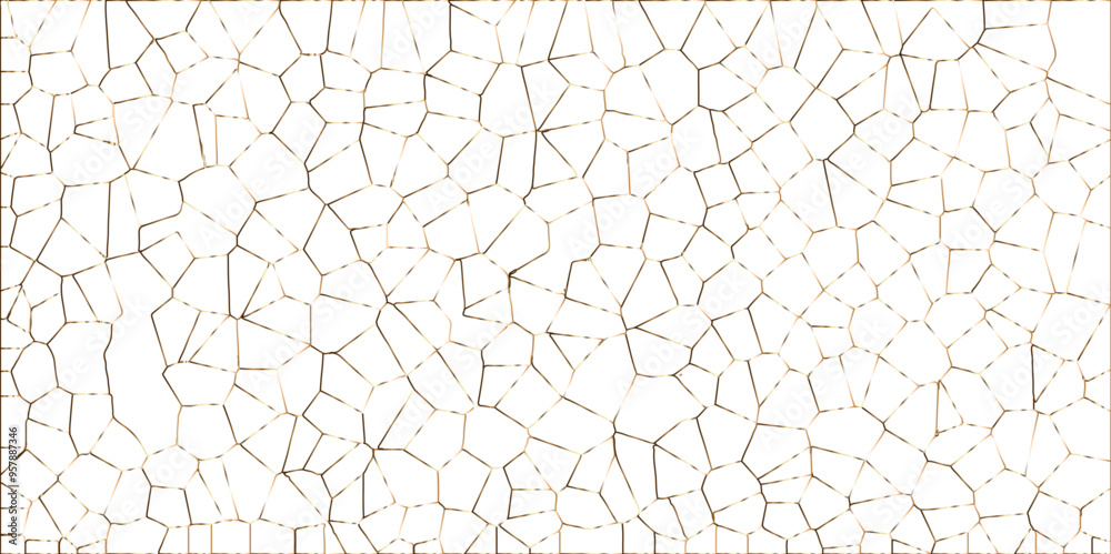 Poster golden gradient lines stroke abstract white crystalized broken glass background. voronoi diagram bac