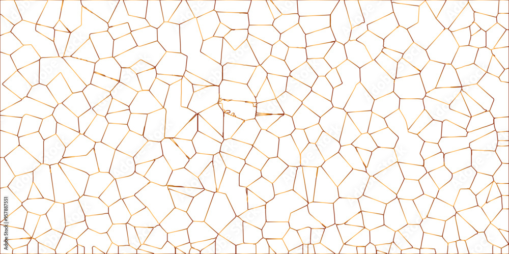 Poster golden gradient lines stroke abstract white crystalized broken glass background. voronoi diagram bac