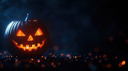 Naklejka premium Mysterious Holographic Jackolantern Ghost in Dark Ambiance with Copy Space for Text - Ultra HD
