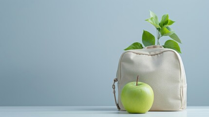 Sleek backpack with a fruit-themed print featuring an apple, isolated on white, showcasing style and functionality.