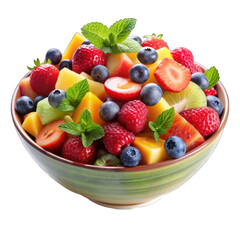 Bowl of healthy fresh fruit salad isolated on transparent background