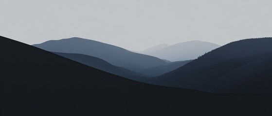 Flat design of a quiet valley with gentle hills and muted color scheme