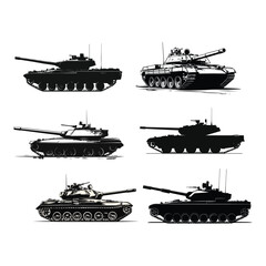 Vector tank set weapon war and army isolated