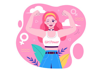 Girl Power Vector Illustration to Women as Strong and Independent, Advocating for Women's Rights and Diversity in a Flat Style Cartoon Background