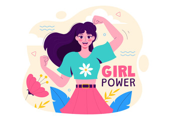 Girl Power Vector Illustration to Women as Strong and Independent, Advocating for Women's Rights and Diversity in a Flat Style Cartoon Background