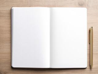 Naklejka premium A blank page in notebook with pen ready for writing inspires creativity and ideas.