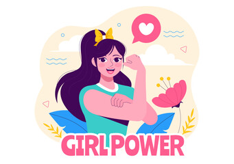 Girl Power Vector Illustration to Women as Strong and Independent, Advocating for Women's Rights and Diversity in a Flat Style Cartoon Background