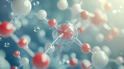 Abstract Molecular Structure with Red and White Spheres