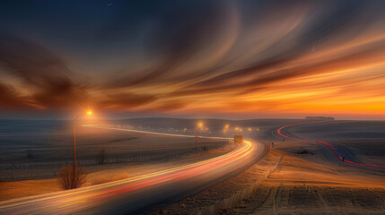 Highway Through Golden Sunset