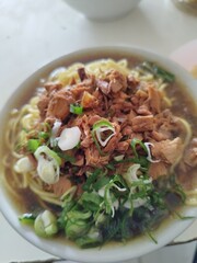 chicken noodles, one of the favorite food of this city. Demak, Central Java Indonesia