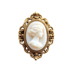 Exquisite vintage cameo brooch with intricate golden frame, featuring a detailed profile of a woman, perfect for elegant fashion statement.