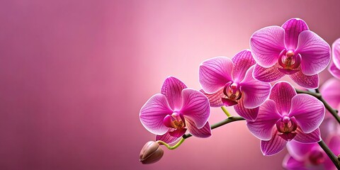 Naklejka premium Vibrant card with pink orchids on pink background
