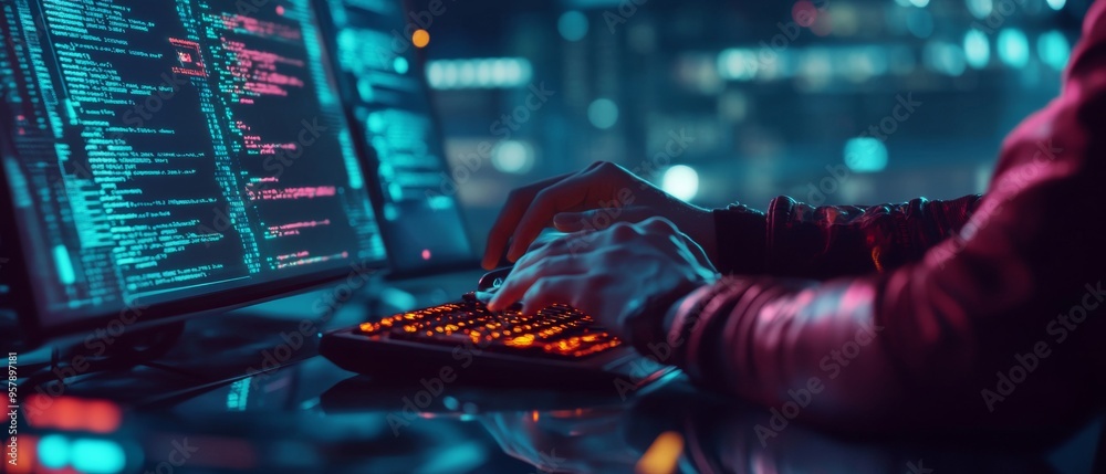 Poster Futuristic Night Coding with Data Visualizations