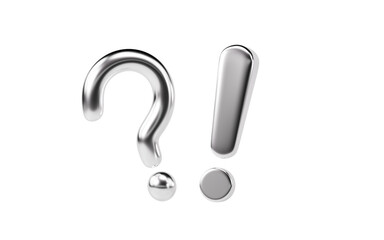 Cartoon question mark and exclamation point, chat mark, 3d rendering.