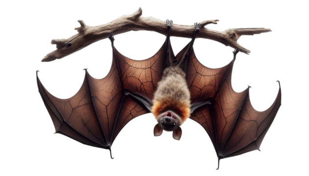 Bat Spreading Its Wings in a Full Yawn Pose isolated