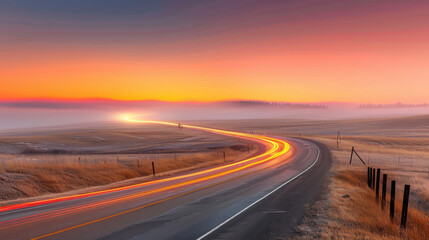 Highway Lights at Sunset