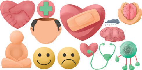 set of mental health campaign illustrations