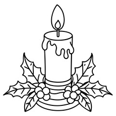 christmas candle with holly