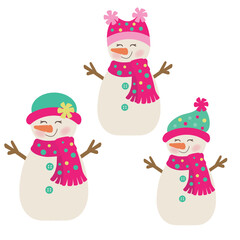 Cute snow woman vector cartoon illustration